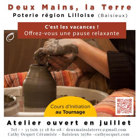 Ouverture atelier poterie juillet 2025 deux mains la terre atelier poterie region lilloise cathy ocquet